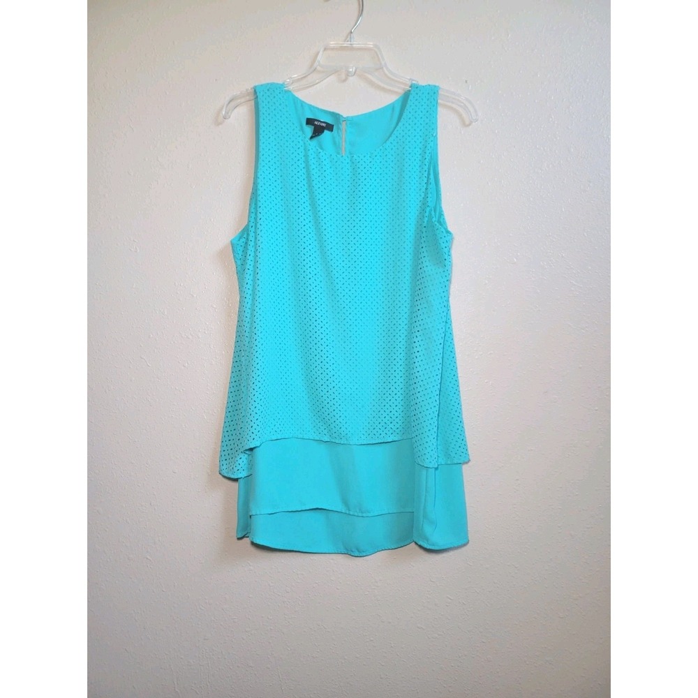Alfani Sleeveless Layered Top with Textured Pattern Aqua Size 12